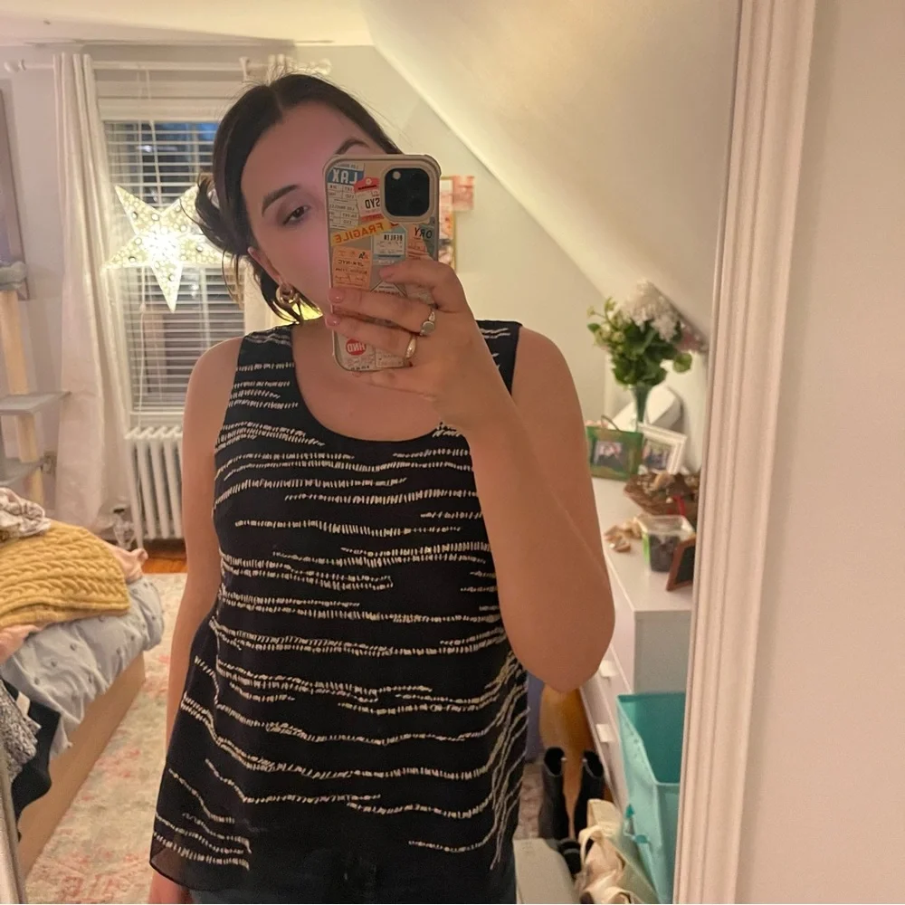 Nic & Zoe Navy and White Stitched Tank Top - Picture 5 of 7